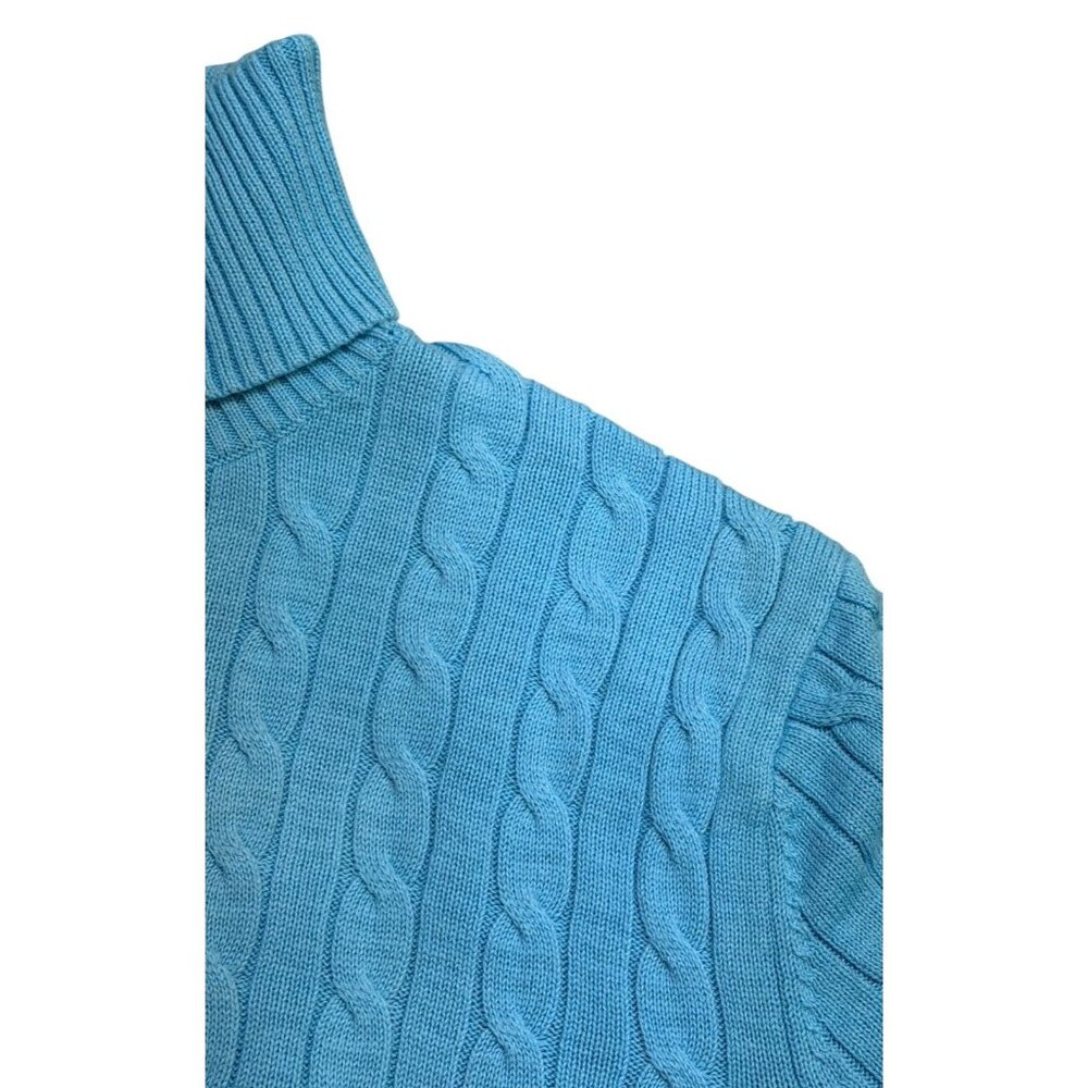 Lands End MP Blue Cable Knit Turtleneck 100% Cotton Sweater - Picture 6 of 8